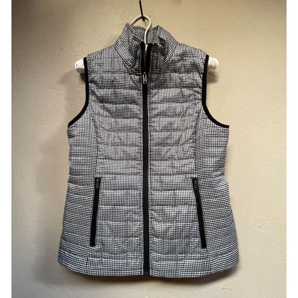 Lizzie Driver Womens Quilted Golf Vest Gingham Check Pockets Black/White Small - Picture 1 of 10